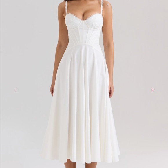STEFFANI White Stretch Cotton Midi Sundress